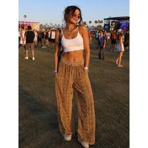 Ashley Taylor Boho Brown Embroidered Pants Festival Small Hippie